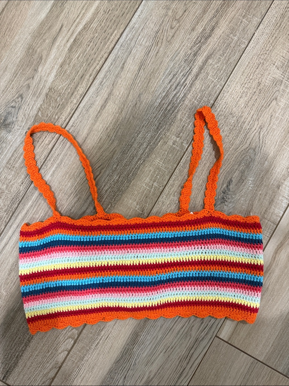 NWT Women’s Orange Multi-Stripe Crochet Camisole